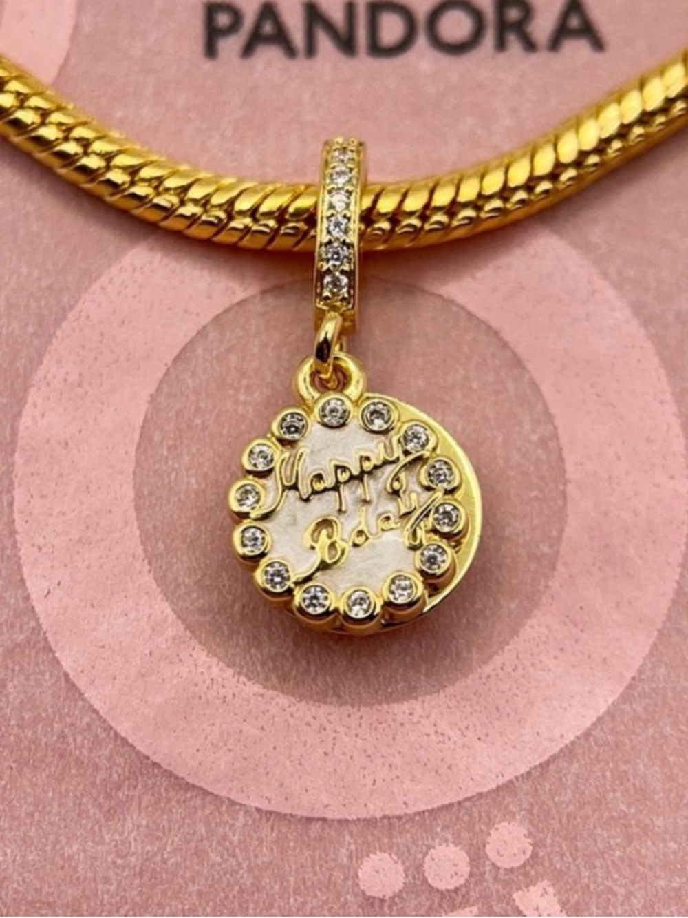 Pandora Gold-Plated Happy Birthday Cake Dangle Charm 763787C01